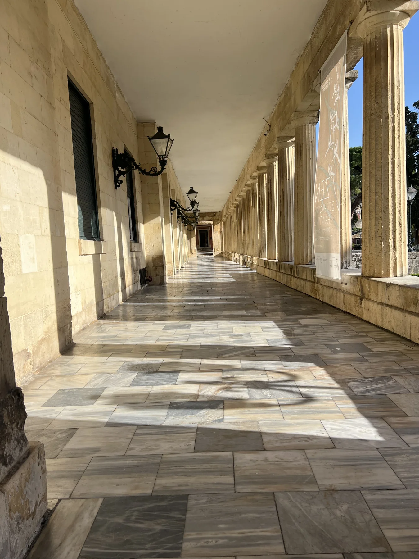 Liston colonnade — empty arcade, classical columns, morning light