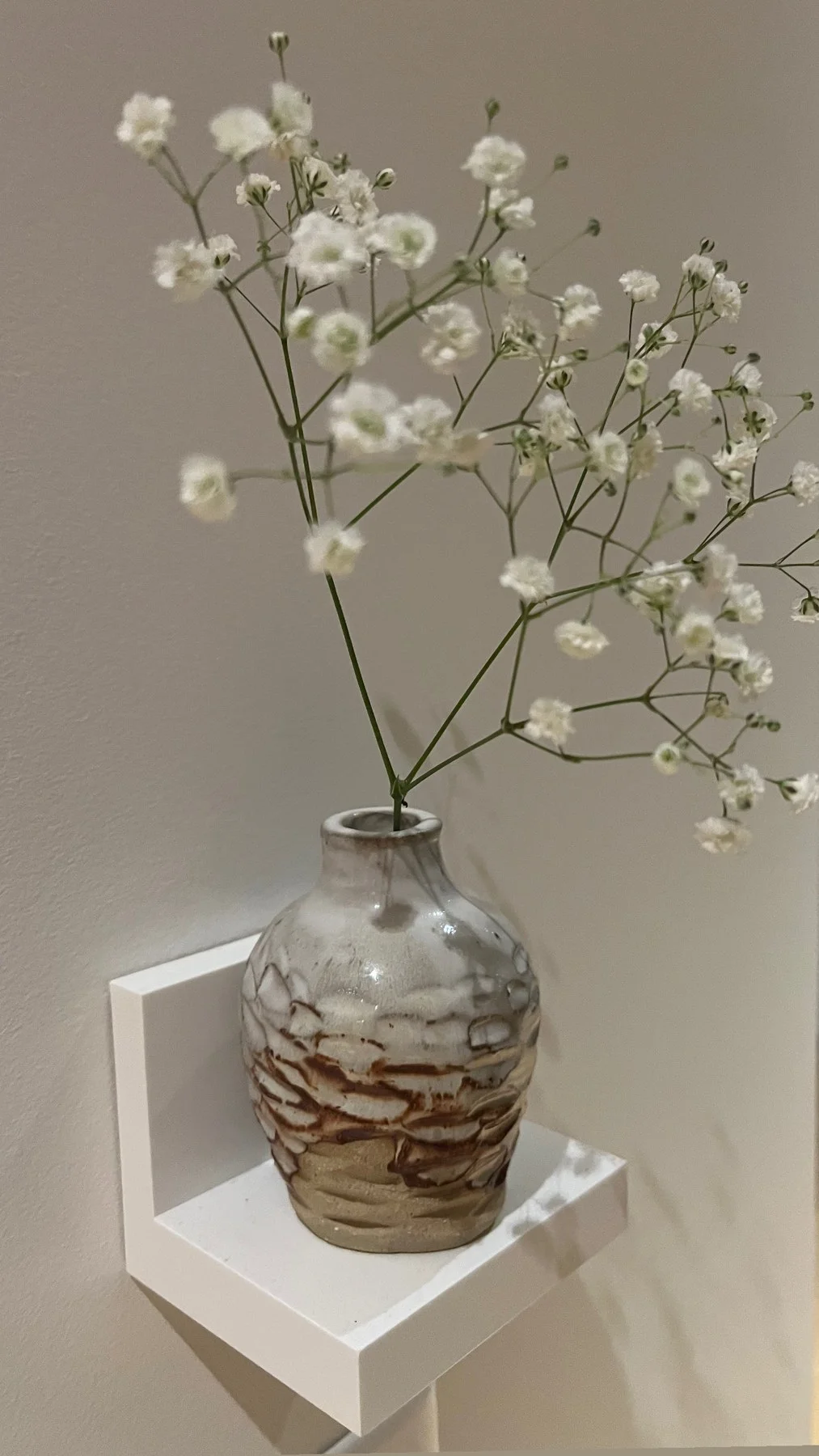 Running Blues — Bud vase, shino over iron clay